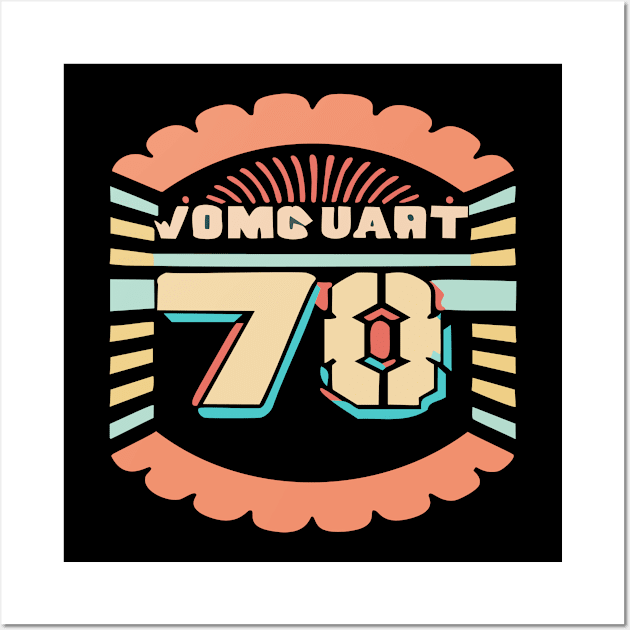 vintage-style t-shirt design that evokes the feeling of the 70s with a retro color scheme and a groovy font. Wall Art by goingplaces